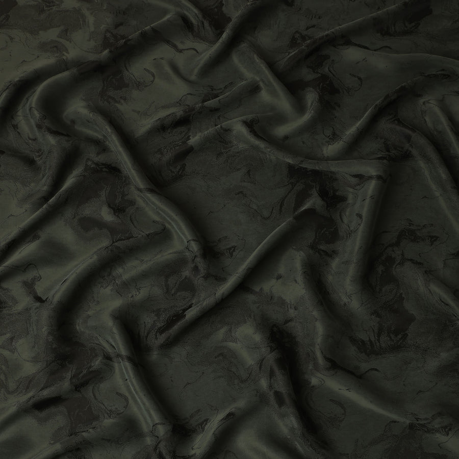 Dark Green Textured Sustainable Cupro Fabric made of Bemberg with Elegant Marble Finish and Soft Silky Touch, 140 Cms Width, Made in China-D25899