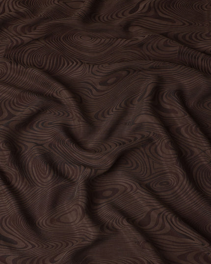 Chocolate Brown Textured Sustainable Cupro Fabric made of Bemberg with Striking Woodgrain Pattern and Silky Smooth Finish, 140 Cms Width, Made in China-D25896