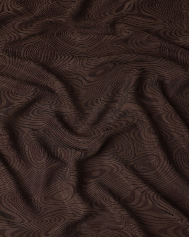 Chocolate Brown Textured Sustainable Cupro Fabric made of Bemberg with Striking Woodgrain Pattern and Silky Smooth Finish, 140 Cms Width, Made in China-D25896