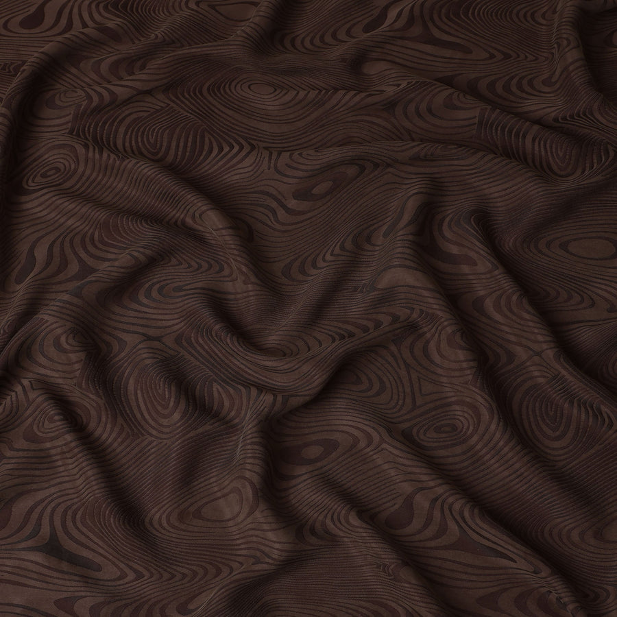 Chocolate Brown Textured Sustainable Cupro Fabric made of Bemberg with Striking Woodgrain Pattern and Silky Smooth Finish, 140 Cms Width, Made in China-D25896