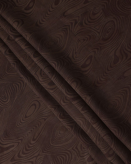 Chocolate Brown Textured Sustainable Cupro Fabric made of Bemberg with Striking Woodgrain Pattern and Silky Smooth Finish, 140 Cms Width, Made in China-D25896