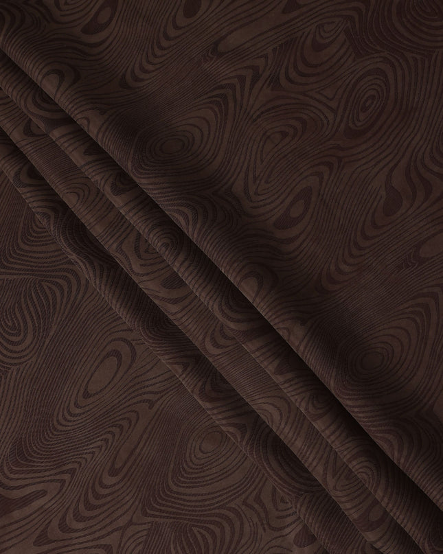 Chocolate Brown Textured Sustainable Cupro Fabric made of Bemberg with Striking Woodgrain Pattern and Silky Smooth Finish, 140 Cms Width, Made in China-D25896