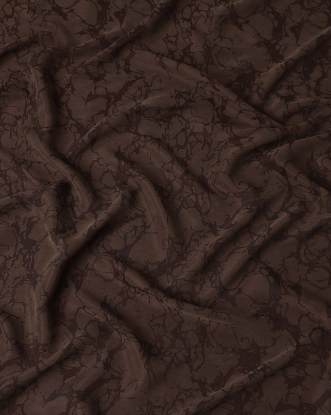 Chocolate Brown Textured Sustainable Cupro Fabric made of Bemberg with Artistic Marble Design and Smooth Silky Finish, 140 Cms Width, Made in China-D25900