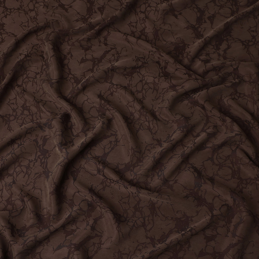 Chocolate Brown Textured Sustainable Cupro Fabric made of Bemberg with Artistic Marble Design and Smooth Silky Finish, 140 Cms Width, Made in China-D25900