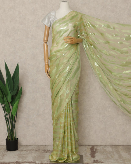 Pistachio Green Premium French Silk Chiffon Saree With Metallic Woven Pattern 5.5 Mtrs Length 110 Cms Width, Made in France and  Blouse Not Included-D27226
