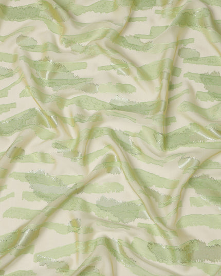 Mint Green Premium Pure Silk Chiffon Fabric with Metallic Lurex Design 110 Cms Width, Made in France-D25835