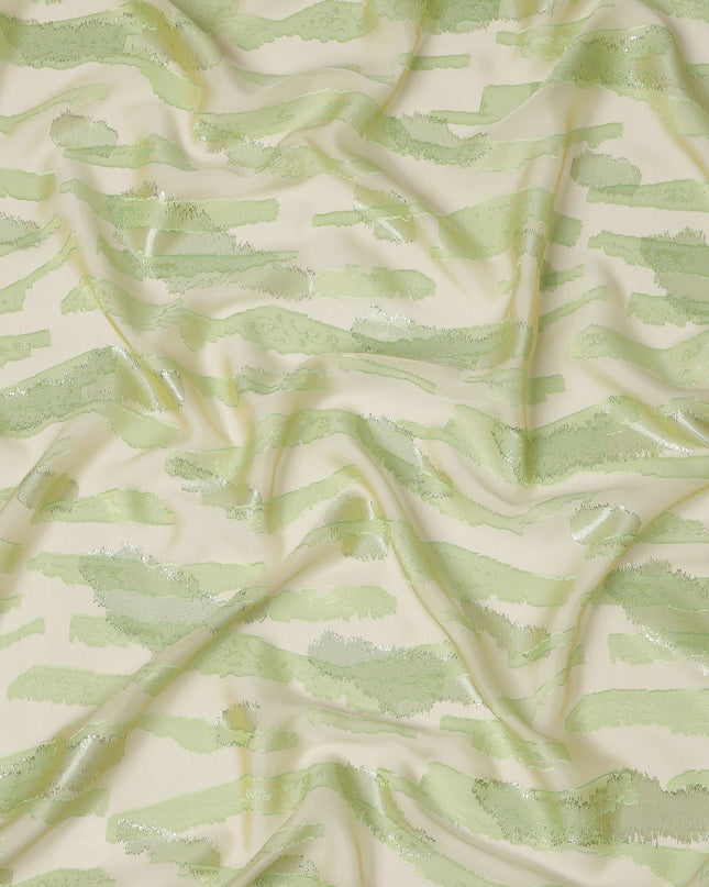 Mint Green Premium Pure Silk Chiffon Fabric with Metallic Lurex Design 110 Cms Width, Made in France-D25835