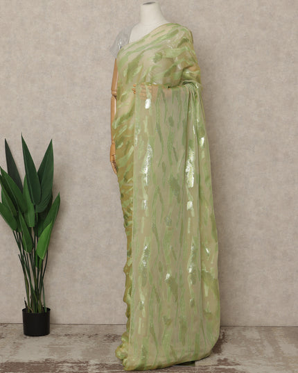 Pistachio Green Premium French Silk Chiffon Saree With Metallic Woven Pattern 5.5 Mtrs Length 110 Cms Width, Made in France and  Blouse Not Included-D27226
