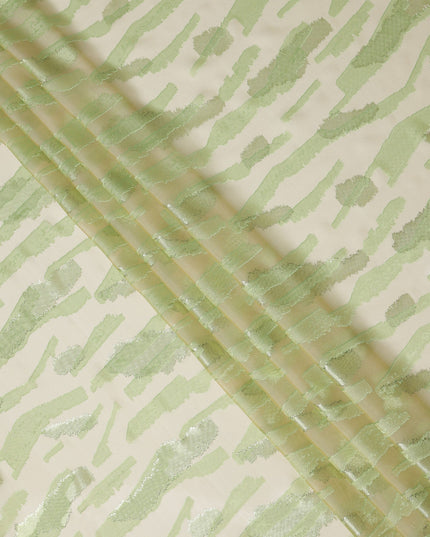 Pistachio Green Premium French Silk Chiffon Saree With Metallic Woven Pattern 5.5 Mtrs Length 110 Cms Width, Made in France and  Blouse Not Included-D27226