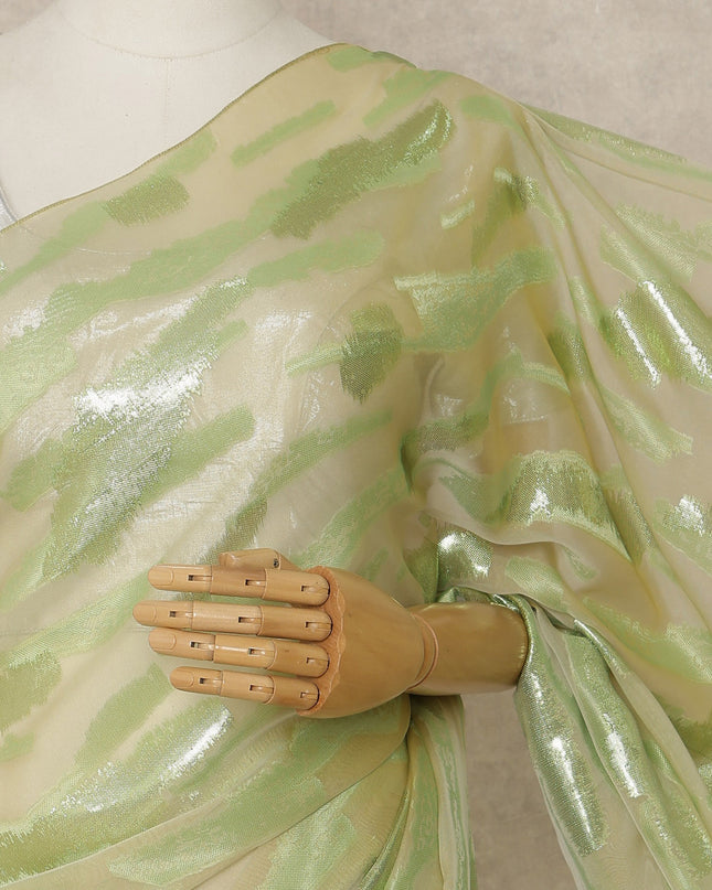 Pistachio Green Premium French Silk Chiffon Saree With Metallic Woven Pattern 5.5 Mtrs Length 110 Cms Width, Made in France and  Blouse Not Included-D27226