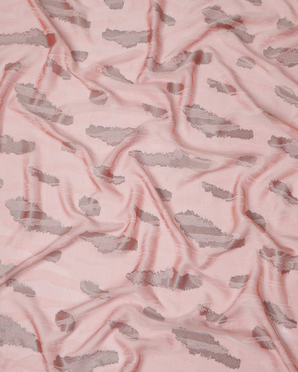 Peach Pink Premium Pure Silk Chiffon Fabric with Metallic Lurex Design 110 Cms Width, Made in France-D25836