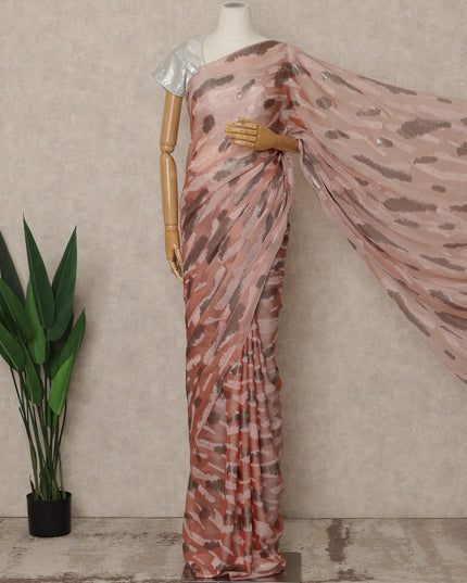 Blush Pink Premium French Silk Chiffon Saree With Brown Metallic Abstract Woven Design 5.5 Mtrs Length 110 Cms Width, Made in France and  Blouse Not Included-D27229
