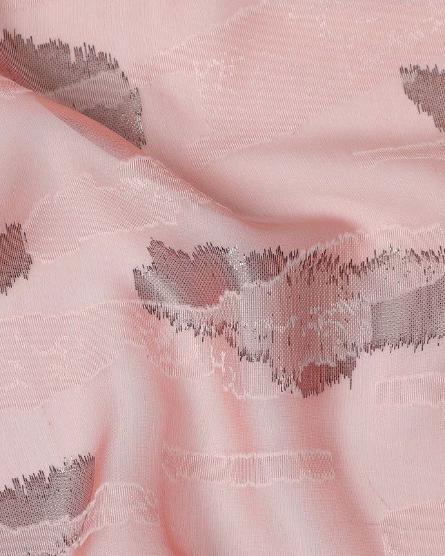 Peach Pink Premium Pure Silk Chiffon Fabric with Metallic Lurex Design 110 Cms Width, Made in France-D25836