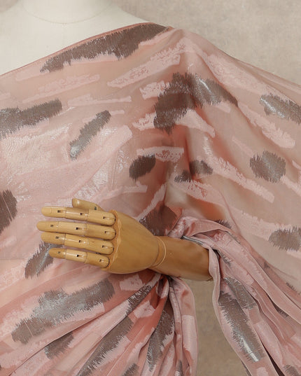 Blush Pink Premium French Silk Chiffon Saree With Brown Metallic Abstract Woven Design 5.5 Mtrs Length 110 Cms Width, Made in France and  Blouse Not Included-D27229