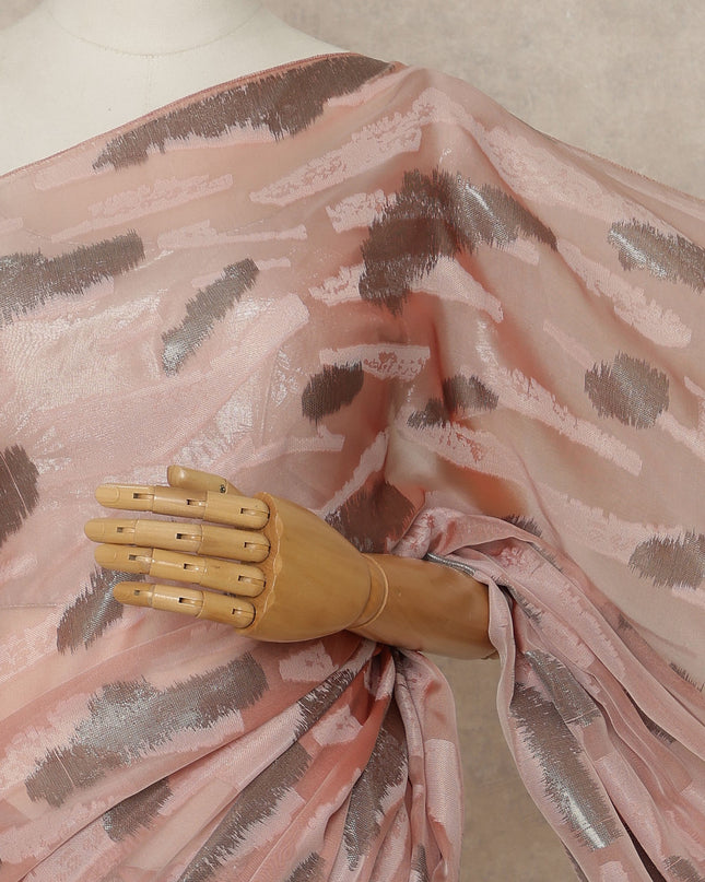 Blush Pink Premium French Silk Chiffon Saree With Brown Metallic Abstract Woven Design 5.5 Mtrs Length 110 Cms Width, Made in France and  Blouse Not Included-D27229