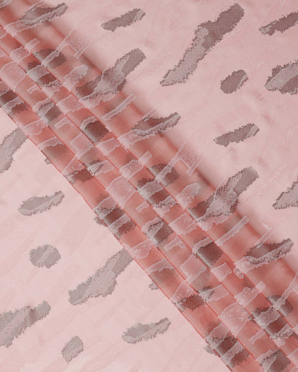 Peach Pink Premium Pure Silk Chiffon Fabric with Metallic Lurex Design 110 Cms Width, Made in France-D25836