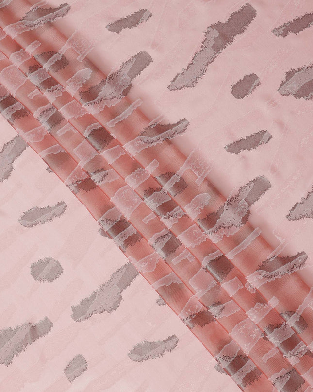 Peach Pink Premium Pure Silk Chiffon Fabric with Metallic Lurex Design 110 Cms Width, Made in France-D25836