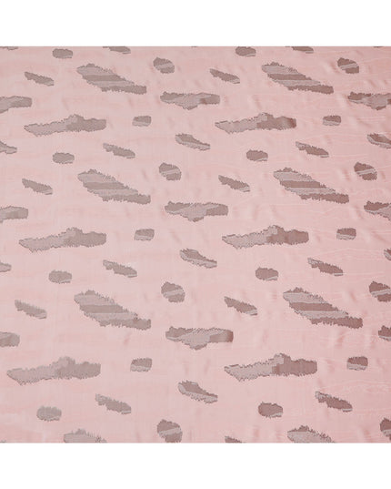 Peach Pink Premium Pure Silk Chiffon Fabric with Metallic Lurex Design 110 Cms Width, Made in France-D25836