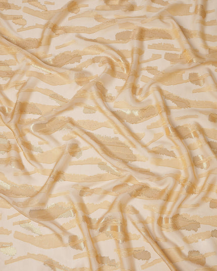 Champagne Gold Premium Pure Silk Chiffon Fabric with Metallic Lurex Design 110 Cms Width, Made in France-D25837