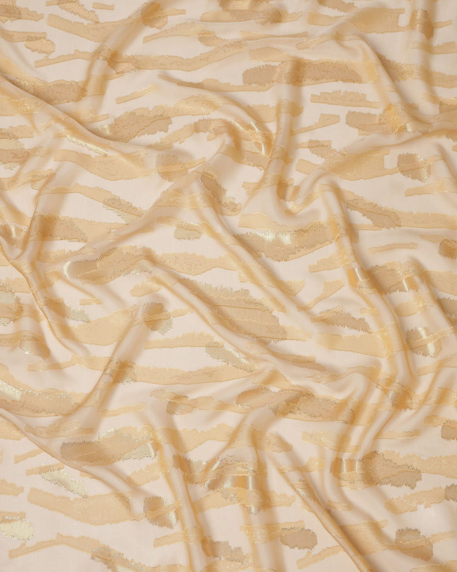 Champagne Gold Premium Pure Silk Chiffon Fabric with Metallic Lurex Design 110 Cms Width, Made in France-D25837