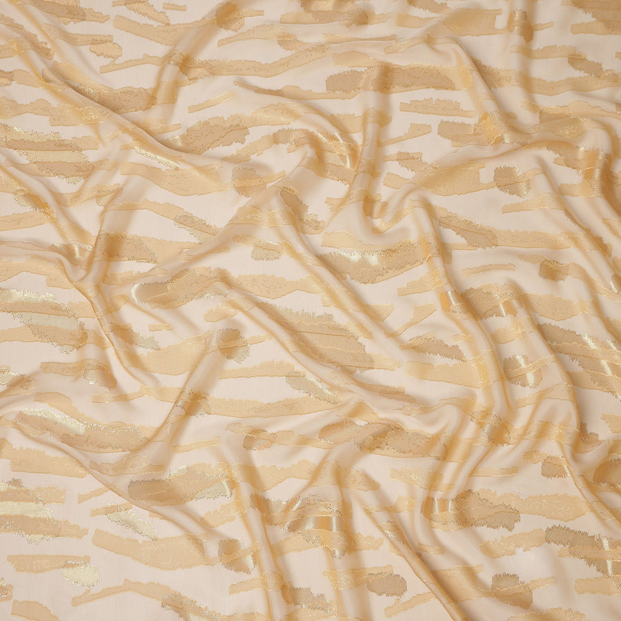 Champagne Gold Premium Pure Silk Chiffon Fabric with Metallic Lurex Design 110 Cms Width, Made in France-D25837