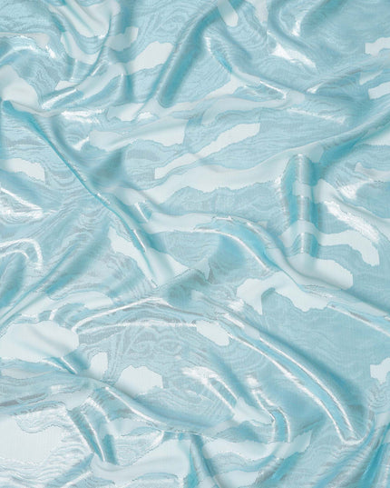 Ice Blue Premium Pure Silk Chiffon Fabric with Metallic Lurex Design 110 Cms Width, Made in France-D25833