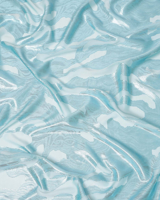 Ice Blue Premium Pure Silk Chiffon Fabric with Metallic Lurex Design 110 Cms Width, Made in France-D25833