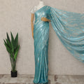 Aqua Blue Premium French Silk Chiffon Saree With Metallic Abstract Woven Design 5.5 Mtrs Length 110 Cms Width, Made in France and  Blouse Not Included-D27227