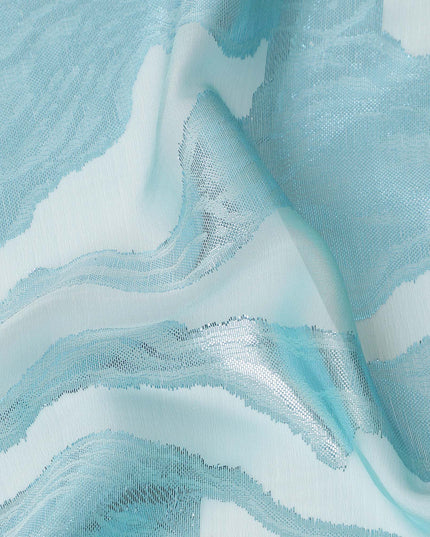 Ice Blue Premium Pure Silk Chiffon Fabric with Metallic Lurex Design 110 Cms Width, Made in France-D25833