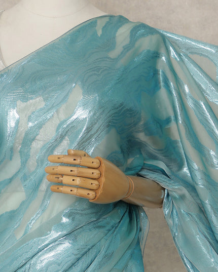 Aqua Blue Premium French Silk Chiffon Saree With Metallic Abstract Woven Design 5.5 Mtrs Length 110 Cms Width, Made in France and  Blouse Not Included-D27227