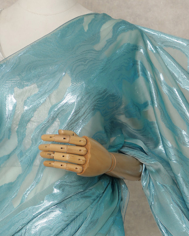 Aqua Blue Premium French Silk Chiffon Saree With Metallic Abstract Woven Design 5.5 Mtrs Length 110 Cms Width, Made in France and  Blouse Not Included-D27227