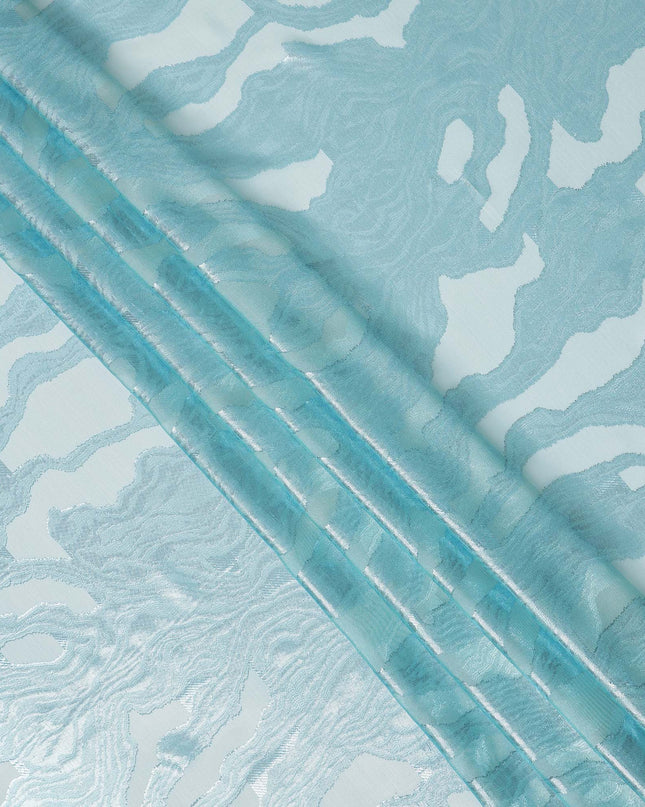 Ice Blue Premium Pure Silk Chiffon Fabric with Metallic Lurex Design 110 Cms Width, Made in France-D25833