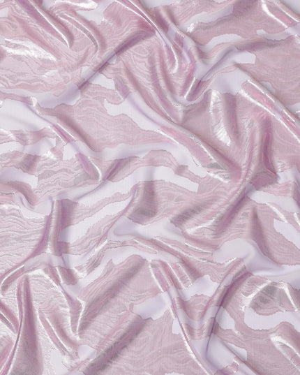 Blush Pink Premium Pure Silk Chiffon Fabric with Metallic Lurex Design 110 Cms Width, Made in France-D25834