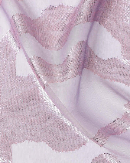 Blush Pink Premium Pure Silk Chiffon Fabric with Metallic Lurex Design 110 Cms Width, Made in France-D25834