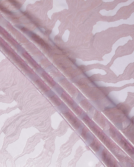 Blush Pink Premium Pure Silk Chiffon Fabric with Metallic Lurex Design 110 Cms Width, Made in France-D25834