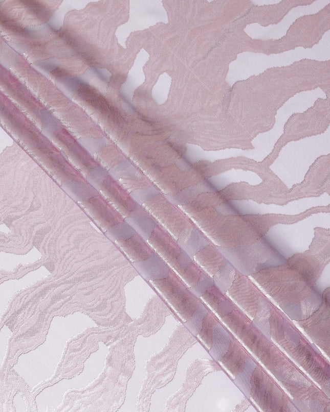 Blush Pink Premium Pure Silk Chiffon Fabric with Metallic Lurex Design 110 Cms Width, Made in France-D25834