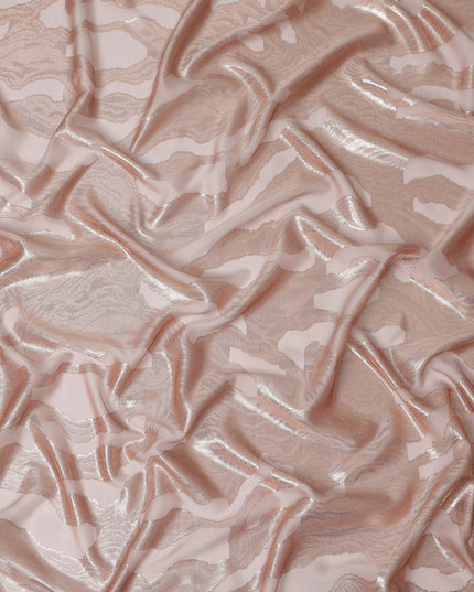 Rose Gold Premium Pure Silk Chiffon Fabric with Metallic Lurex Design 110 Cms Width, Made in France-D25838