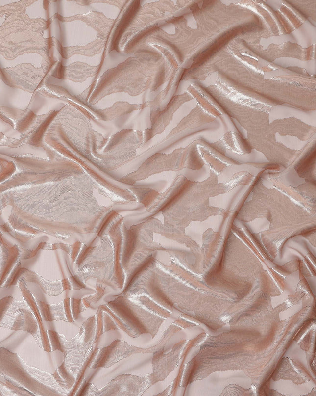 Rose Gold Premium Pure Silk Chiffon Fabric with Metallic Lurex Design 110 Cms Width, Made in France-D25838