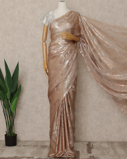 Rose Gold Brown Premium French Silk Chiffon Saree With Metallic Abstract Woven Design 5.5 Mtrs Length 110 Cms Width, Made in France and  Blouse Not Included-D27228