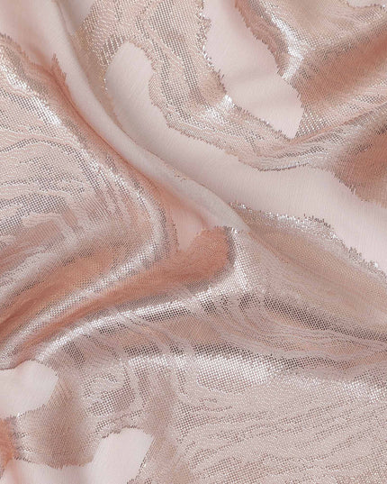 Rose Gold Premium Pure Silk Chiffon Fabric with Metallic Lurex Design 110 Cms Width, Made in France-D25838