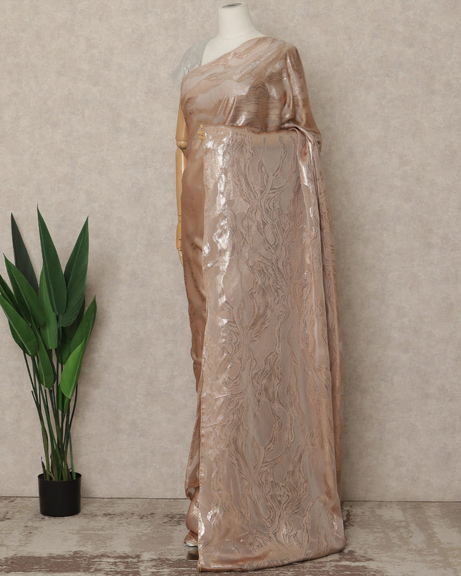 Rose Gold Brown Premium French Silk Chiffon Saree With Metallic Abstract Woven Design 5.5 Mtrs Length 110 Cms Width, Made in France and  Blouse Not Included-D27228