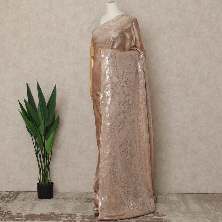 Rose Gold Brown Premium French Silk Chiffon Saree With Metallic Abstract Woven Design 5.5 Mtrs Length 110 Cms Width, Made in France and  Blouse Not Included-D27228