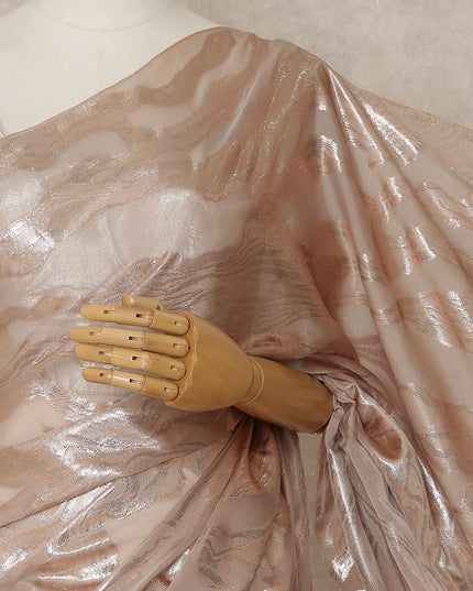 Rose Gold Brown Premium French Silk Chiffon Saree With Metallic Abstract Woven Design 5.5 Mtrs Length 110 Cms Width, Made in France and  Blouse Not Included-D27228