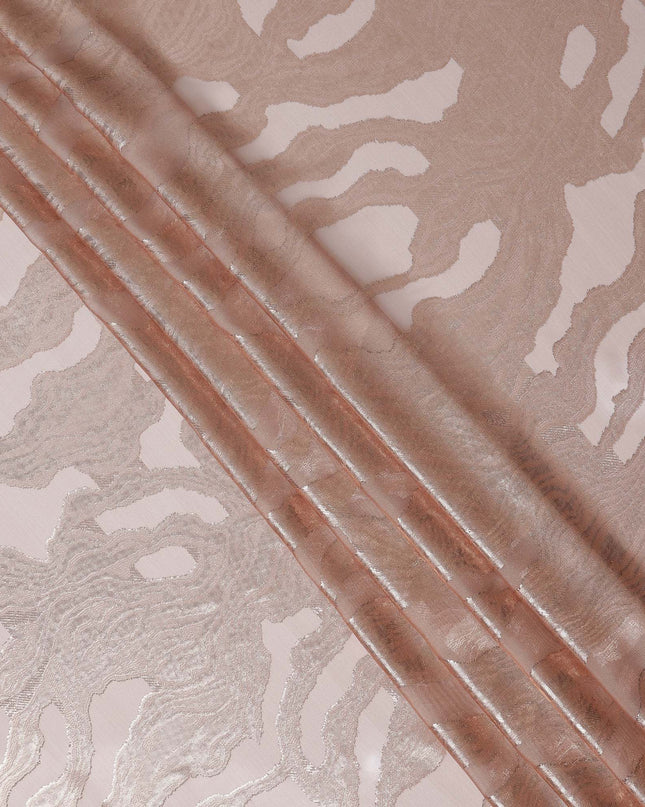 Rose Gold Premium Pure Silk Chiffon Fabric with Metallic Lurex Design 110 Cms Width, Made in France-D25838