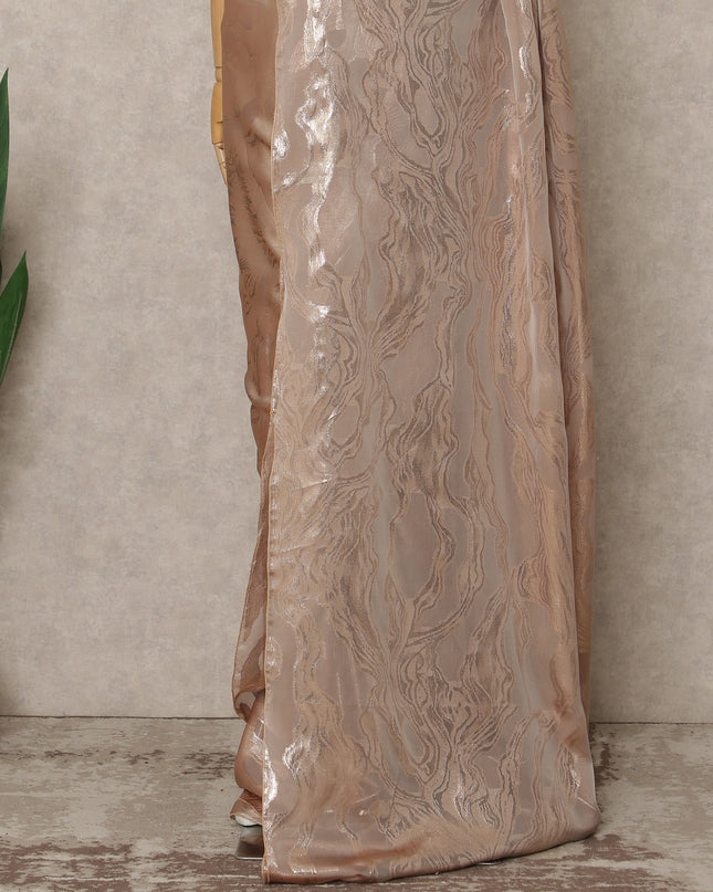 Rose Gold Brown Premium French Silk Chiffon Saree With Metallic Abstract Woven Design 5.5 Mtrs Length 110 Cms Width, Made in France and  Blouse Not Included-D27228