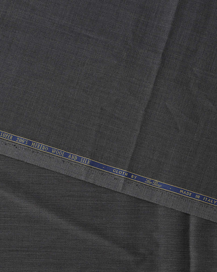 Charcoal Grey Loro Piana Super 200’s Merino Wool & Silk Italian Suiting Fabric, Width 150 Cms, Length 3.75 Mtrs, Made in Italy-D26045
