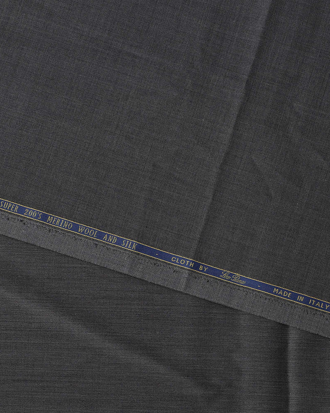 Charcoal Grey Loro Piana Super 200’s Merino Wool & Silk Italian Suiting Fabric, Width 150 Cms, Length 3.75 Mtrs, Made in Italy-D26045