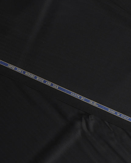 Jet Black Loro Piana Super 200’s Merino Wool & Silk Italian Suiting Fabric, Width 150 Cms, Length 3.75 Mtrs, Made in Italy-D26044