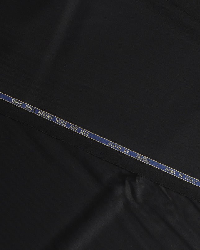 Jet Black Loro Piana Super 200’s Merino Wool & Silk Italian Suiting Fabric, Width 150 Cms, Length 3.75 Mtrs, Made in Italy-D26044