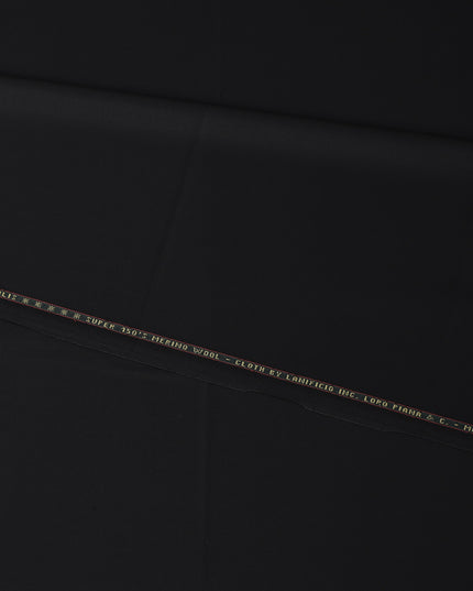Deep Black Loro Piana Super 150’s Merino Wool Italian Suiting Fabric, Width 150 Cms, Length 3.75 Mtrs, Made in Italy-D26047